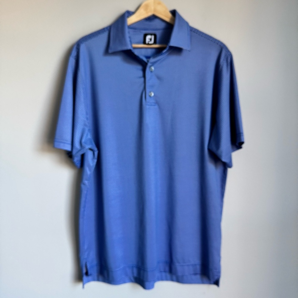 FootJoy Houndstooth Golf Polo Blue Performance Stretch Moisture Wicking